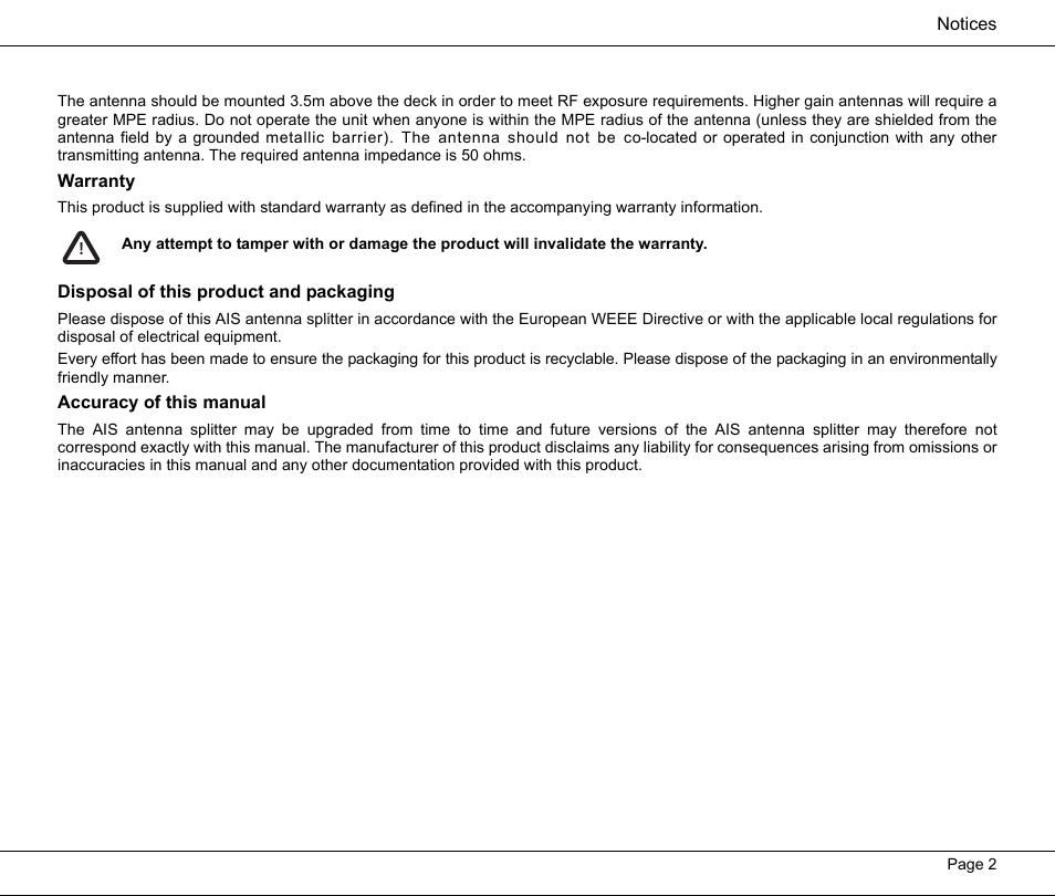 Warranty, Disposal of this product and packaging, Accuracy of this manual | Seiwa Si-Tex MDA3 User Manual | Page 5 / 20