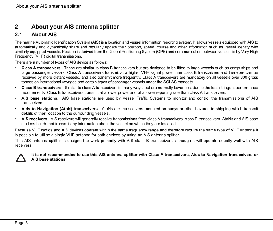 2 about your ais antenna splitter, 1 about ais, About your ais antenna splitter | 2about your ais antenna splitter | Seiwa Si-Tex MDA3 User Manual | Page 6 / 20