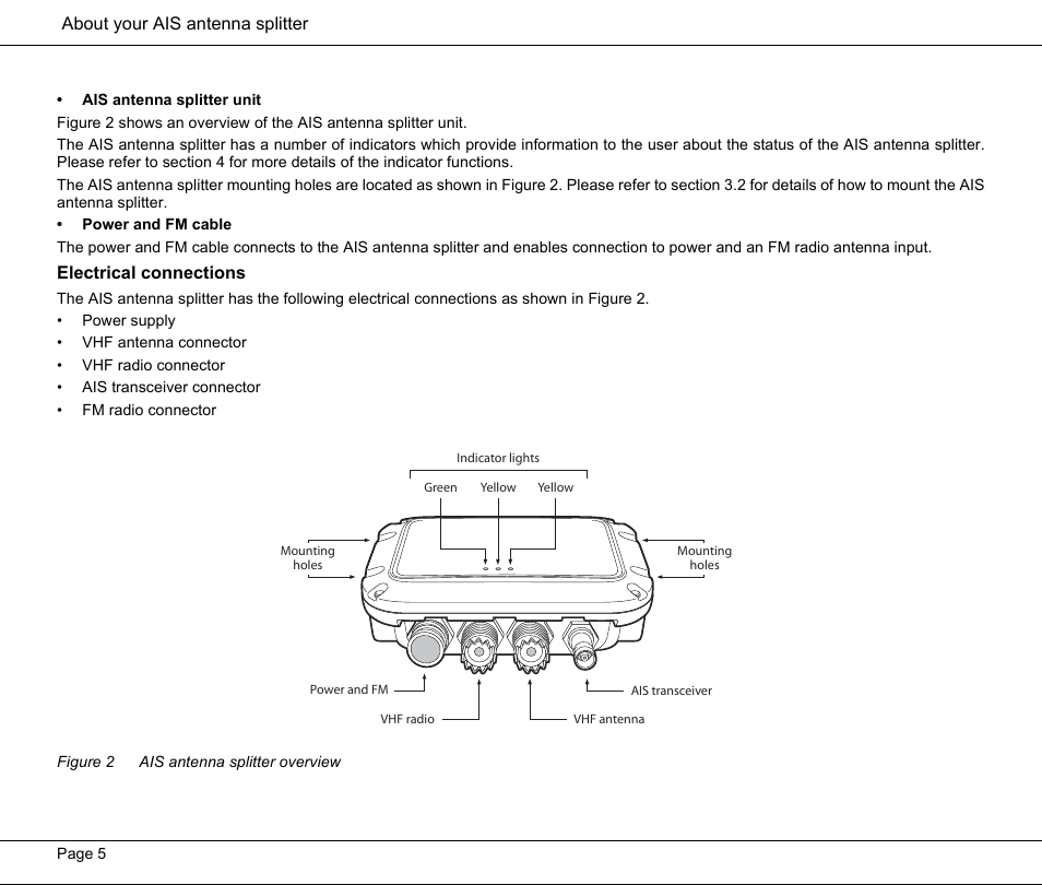 Electrical connections, Figure 2 ais antenna splitter overview, Figure 2 | Ais antenna splitter overview | Seiwa Si-Tex MDA3 User Manual | Page 8 / 20