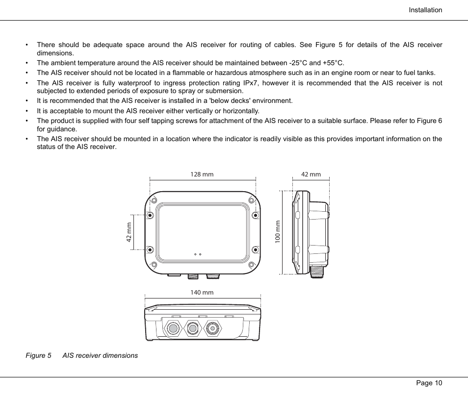 Figure 5 ais receiver dimensions, Figure 5, Ais receiver dimensions | Seiwa Si-Tex MDA2 User Manual | Page 13 / 23