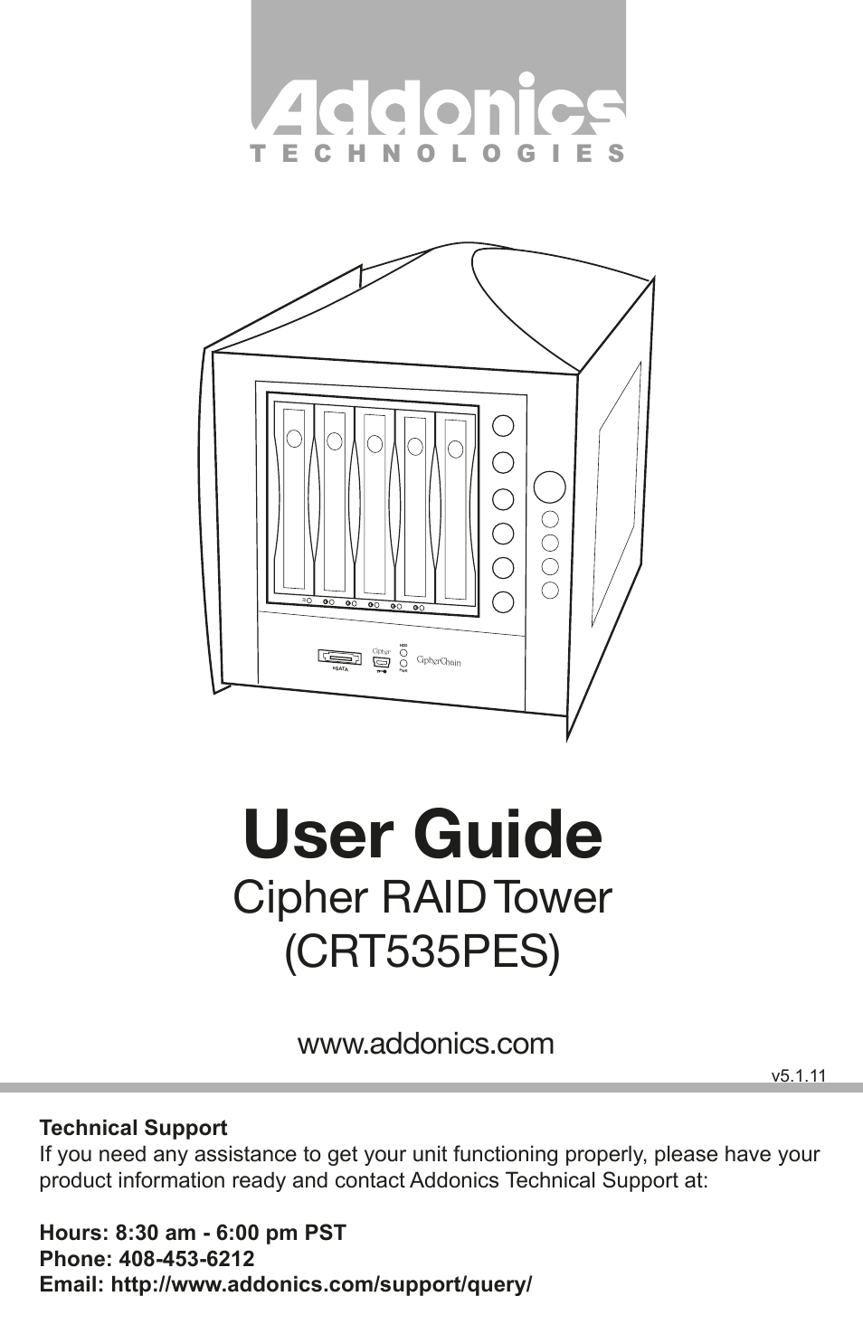 Addonics Technologies CIPHER RAID TOWER CRT535PES User Manual | 4 pages