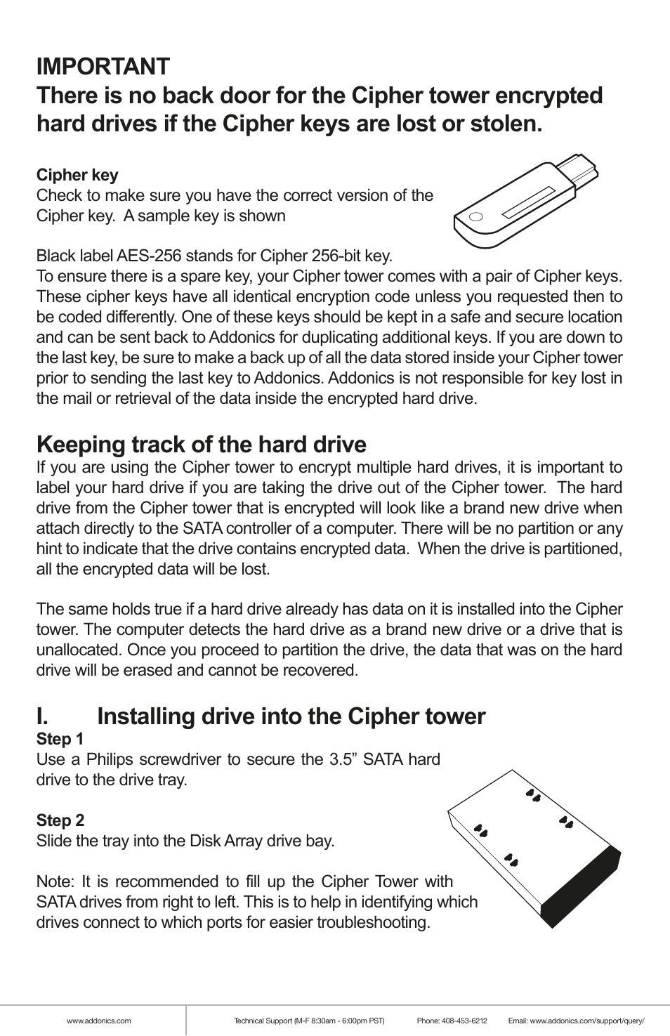 Keeping track of the hard drive, I. installing drive into the cipher tower | Addonics Technologies CIPHER RAID TOWER CRT535PES User Manual | Page 2 / 4