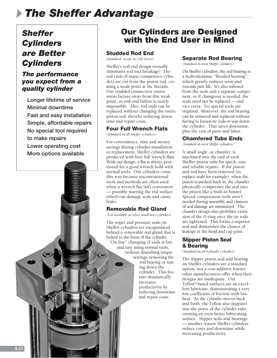 The sheffer advantage, Sheffer cylinders are better cylinders, The performance you expect from a quality cylinder | Sheffer A SERIES User Manual | Page 22 / 23