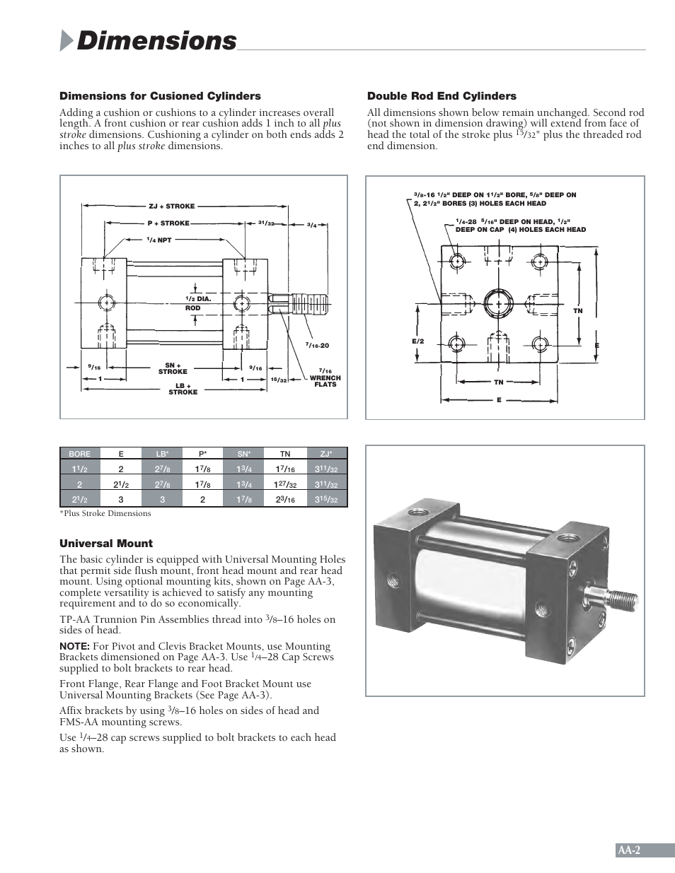 Dimensions, Aa-2, Plus the threaded rod end dimension | 16 holes on sides of head | Sheffer AA SERIES User Manual | Page 3 / 8