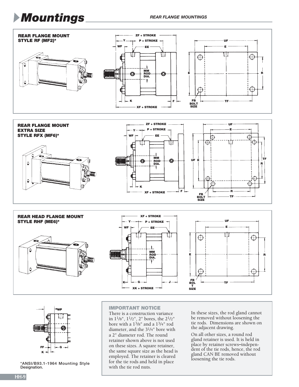 Mountings, Hh-9, 2" bores, the 2 | Bore with a 1, And a 1, Rod diameter, and the 3 | Sheffer HH SERIES User Manual | Page 10 / 28