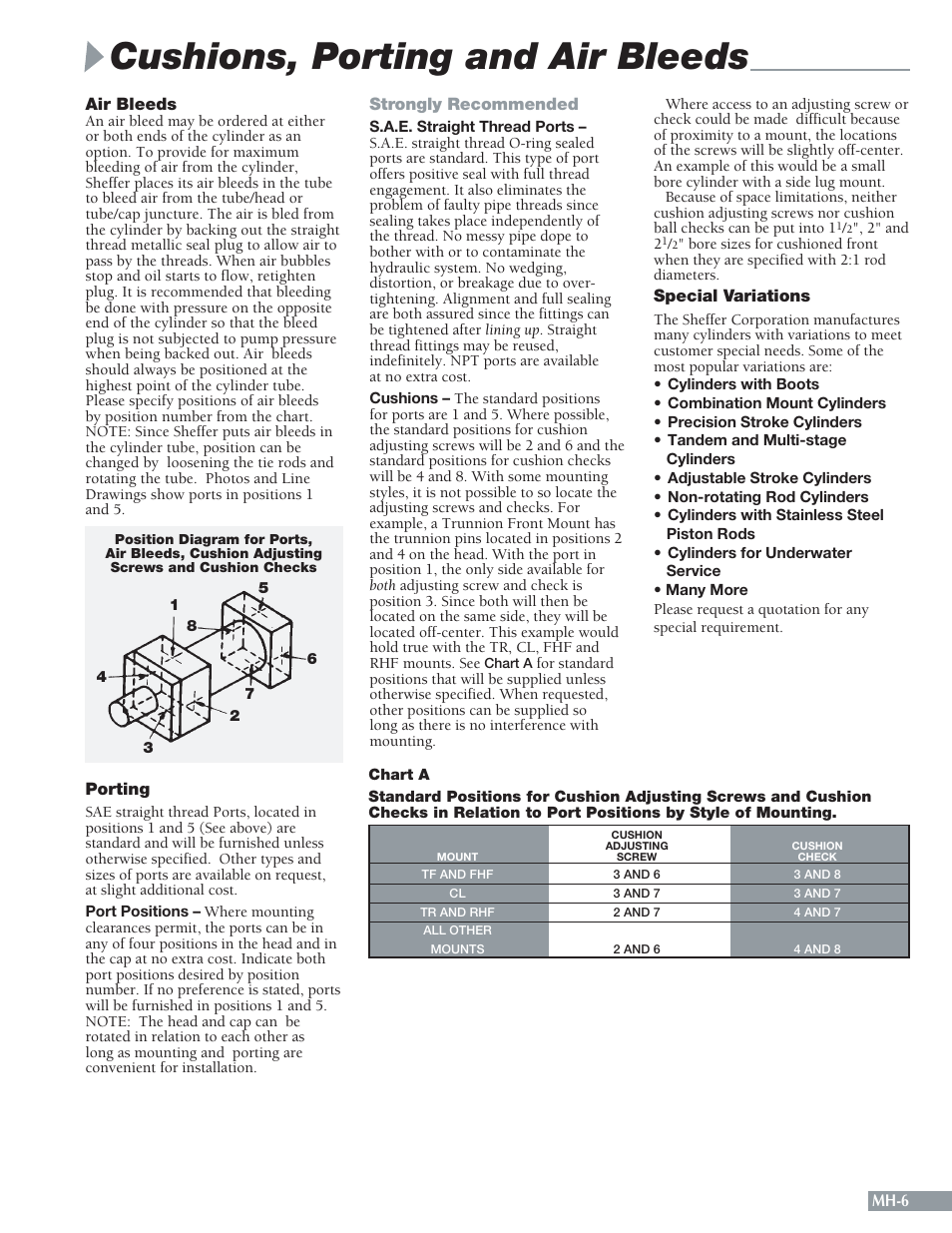 Cushions, porting and air bleeds | Sheffer MH SERIES User Manual | Page 7 / 28