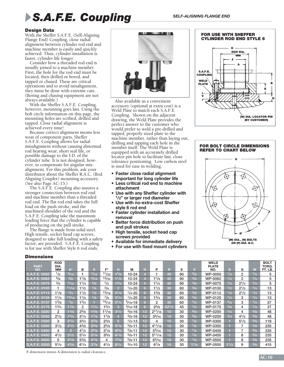 S.a.f.e. coupling, Ac-10, Dimensions | Sheffer LA SERIES User Manual | Page 11 / 20
