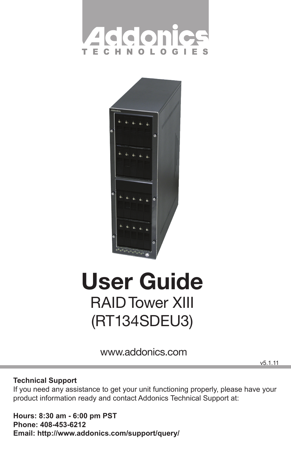 Addonics Technologies RAID TOWER XIII RT134SDEU3 User Manual | 8 pages