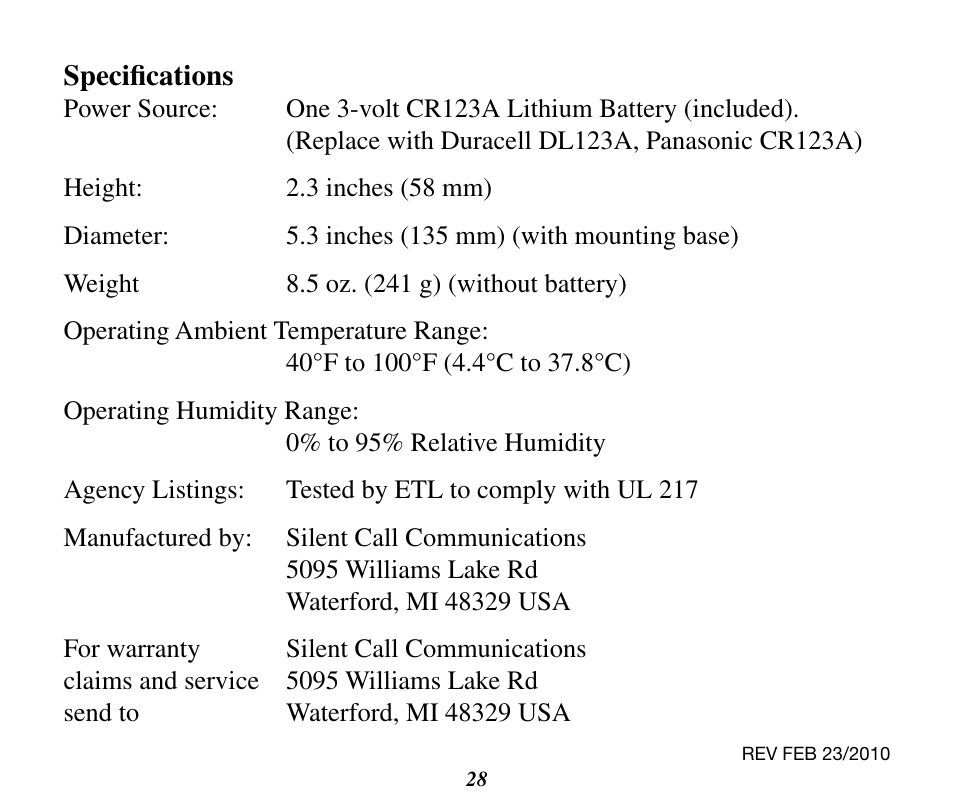 Silent Call SD4-SS User Manual | Page 28 / 28