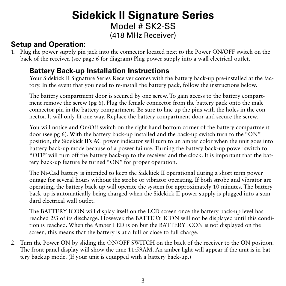 Sidekick ii signature series, Model # sk2-ss | Silent Call SK2-SS User Manual | Page 3 / 12