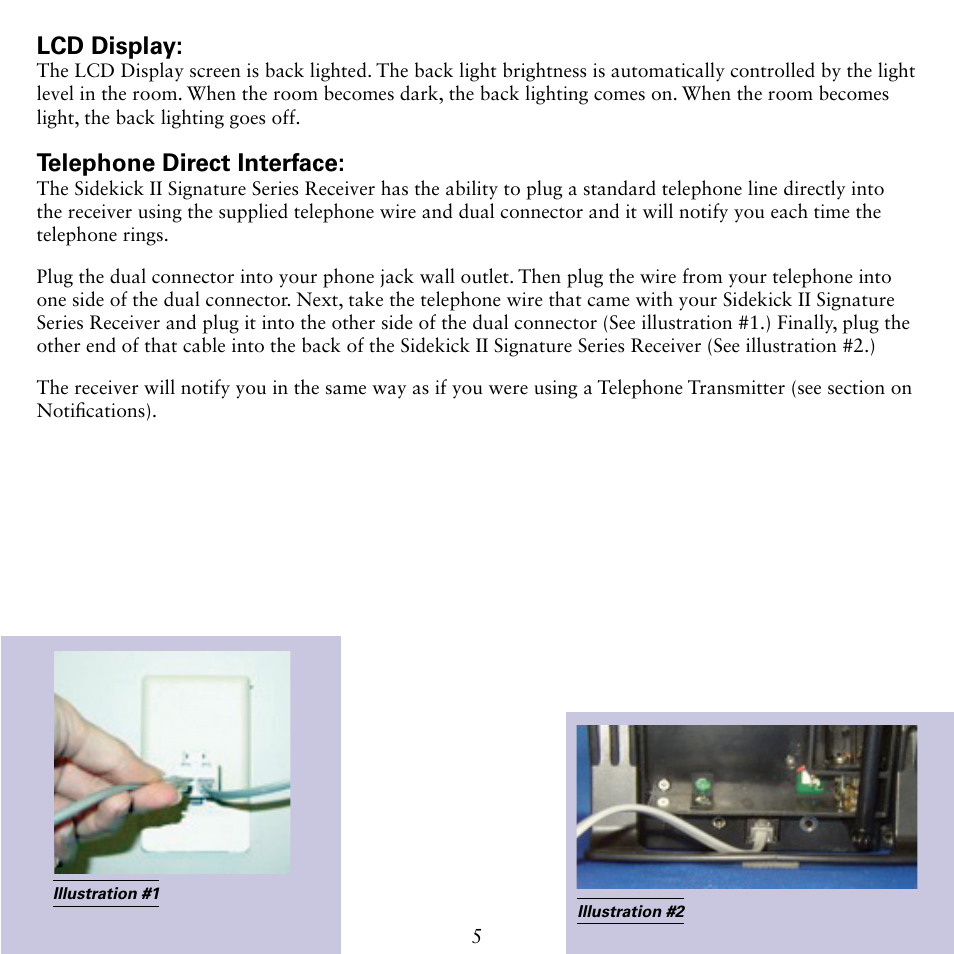 Lcd display, Telephone direct interface | Silent Call SK2-SS User Manual | Page 5 / 12