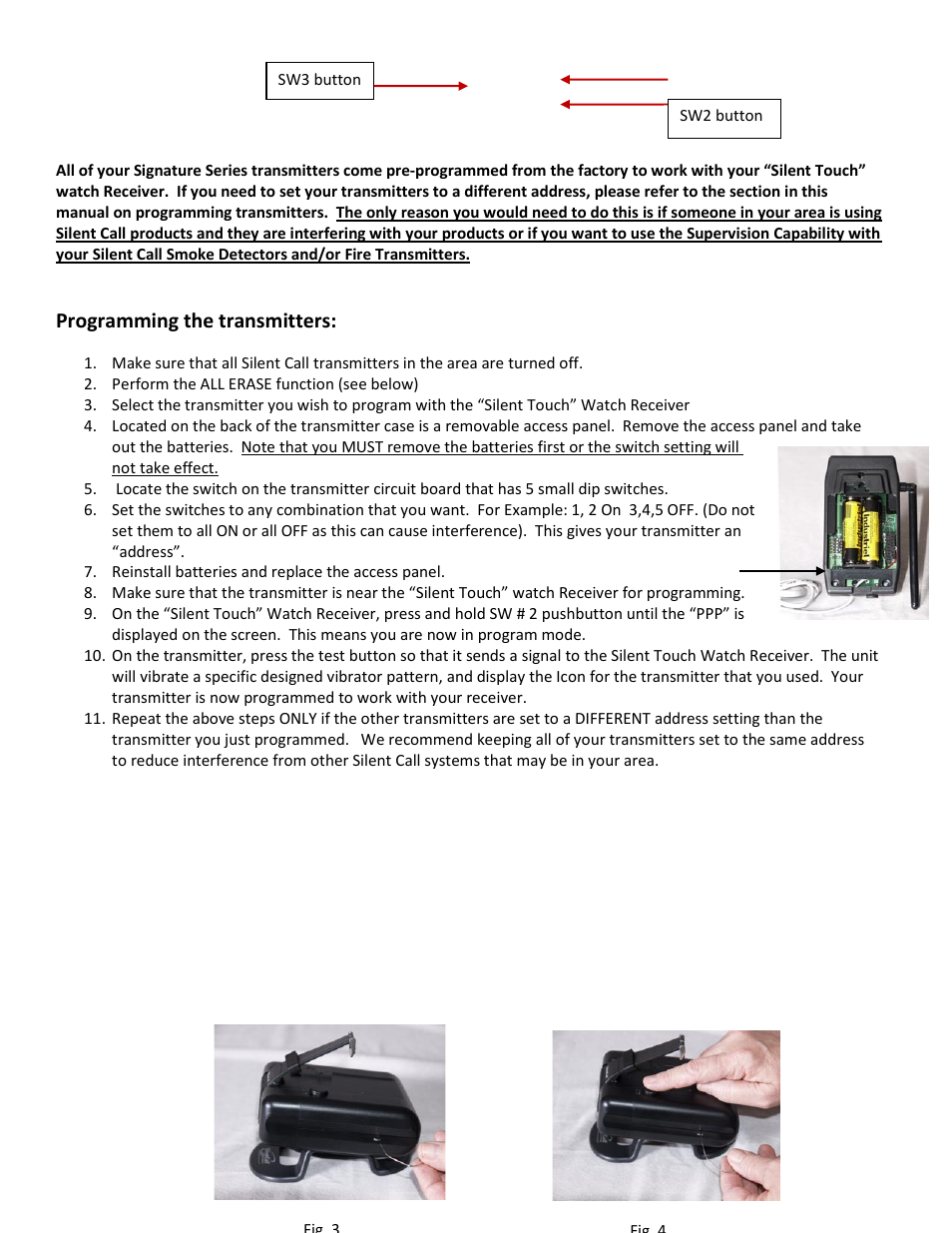 Programming the transmitters, All erase | Silent Call WCV08-SS User Manual | Page 3 / 5