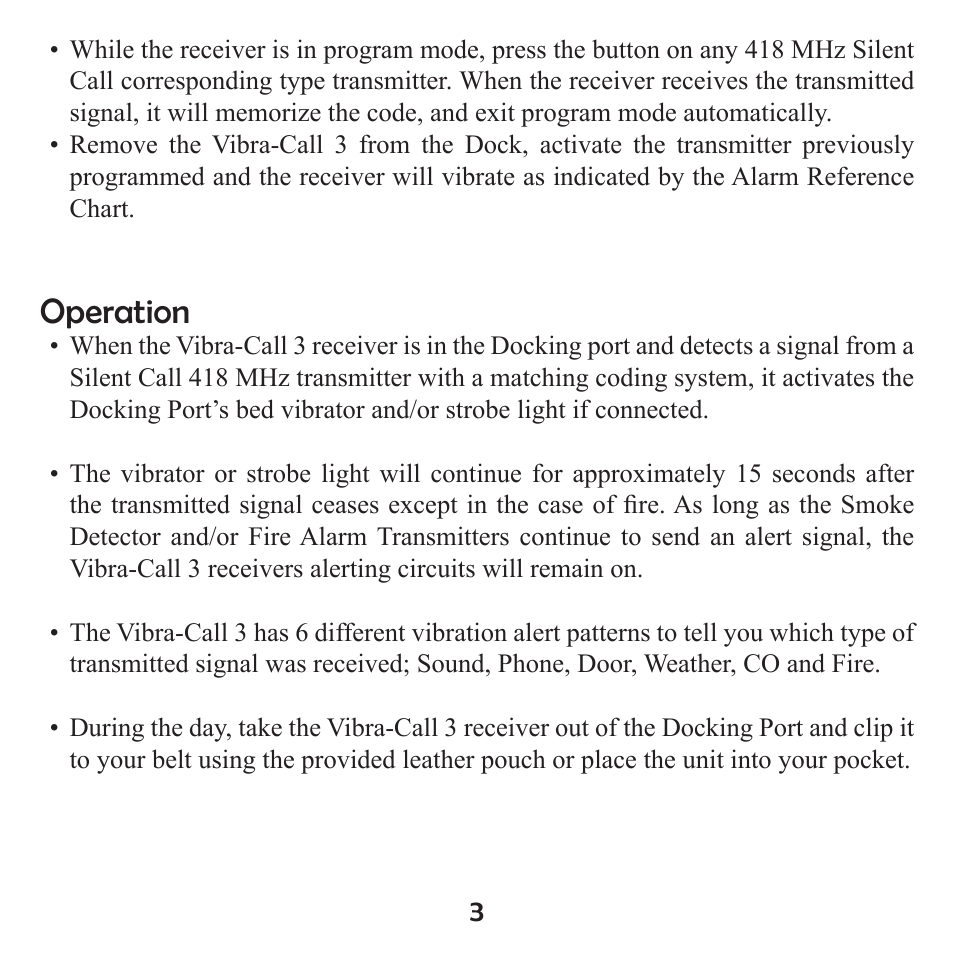 Operation | Silent Call VC4003-SS User Manual | Page 4 / 8