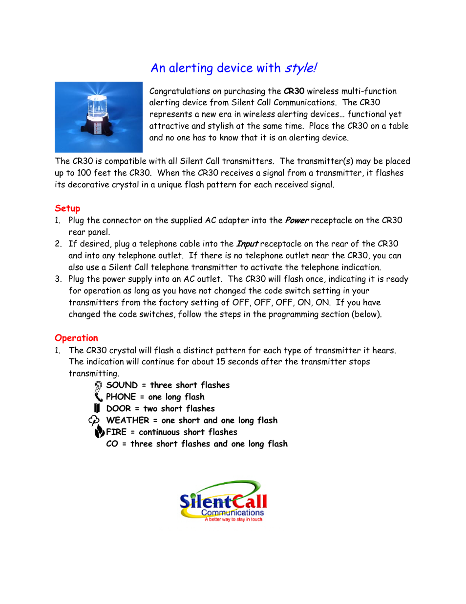 Silent Call CR30 User Manual | 3 pages