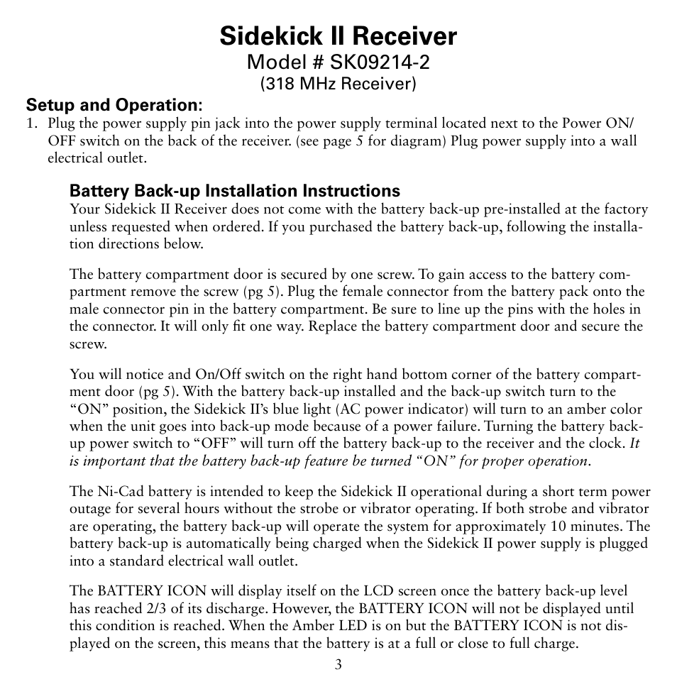 Sidekick ii receiver | Silent Call SK09214-2 User Manual | Page 3 / 12