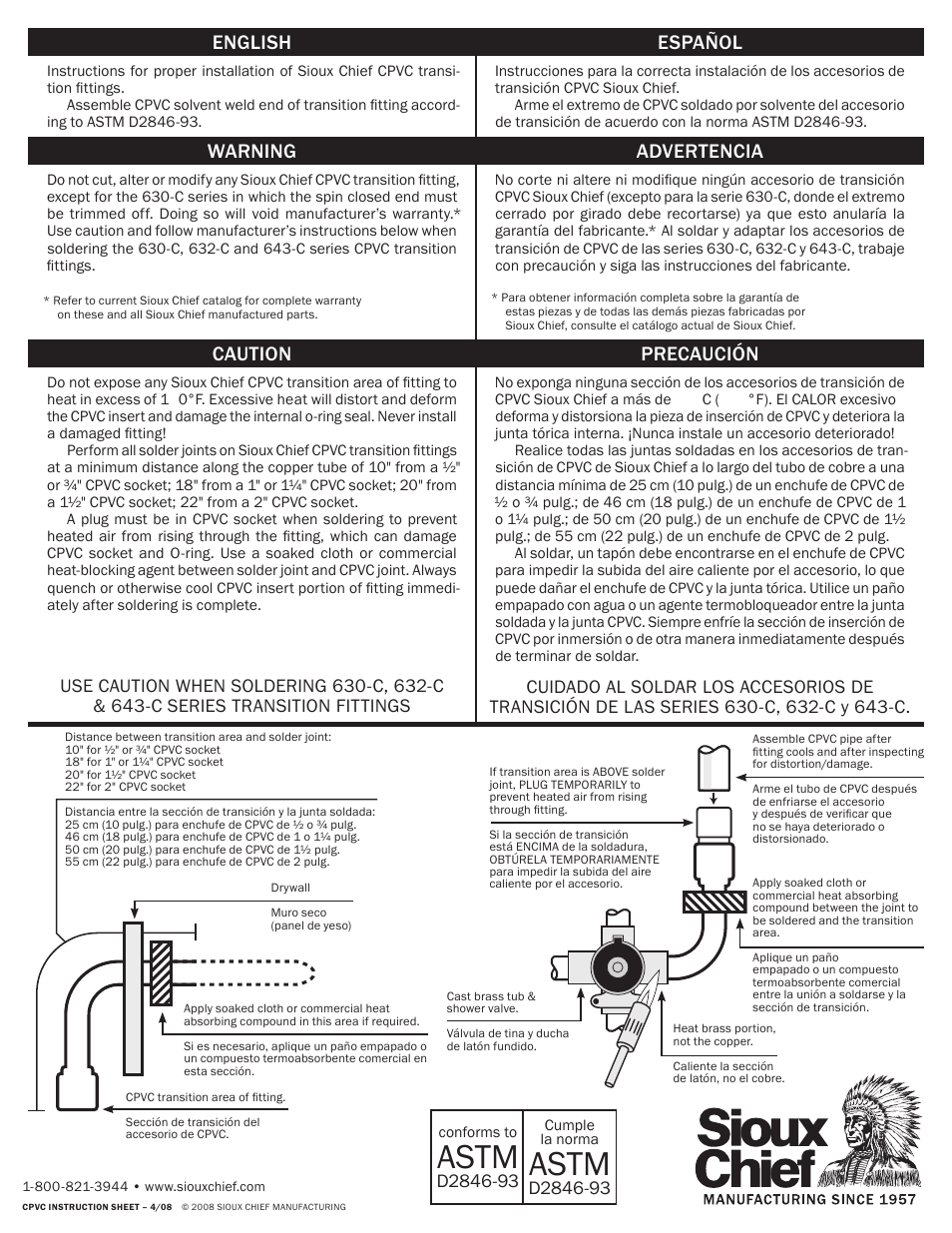 Sioux Chief CPVC Transition Fittings User Manual | 2 pages