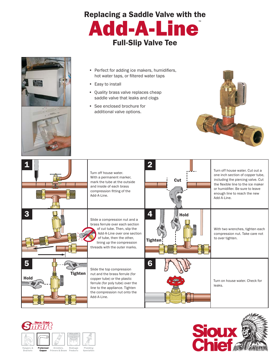 Sioux Chief Full-Slip Valve Tee - Add-A-Line User Manual | 2 pages