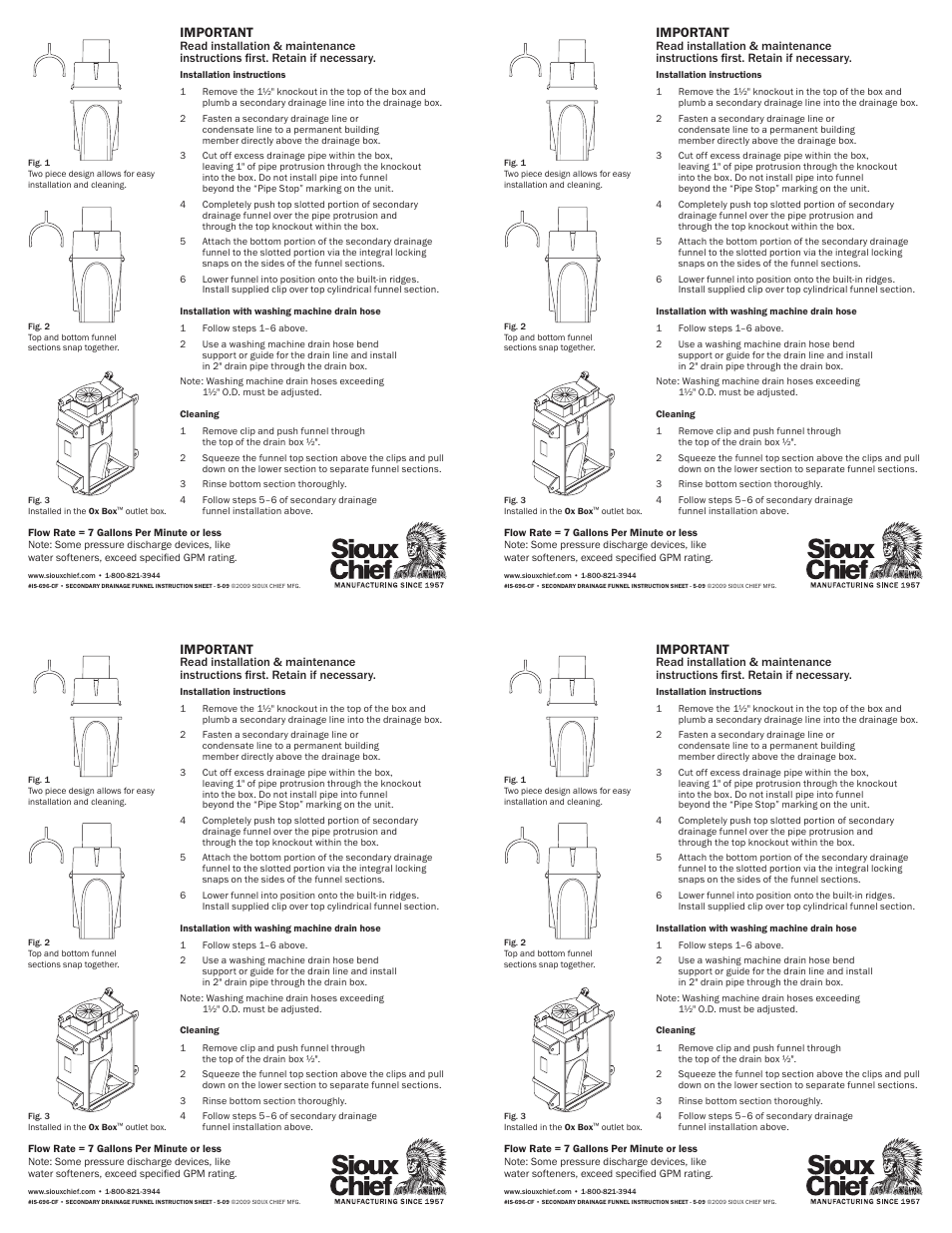 Sioux Chief Secondary Drain Funnel User Manual | 2 pages
