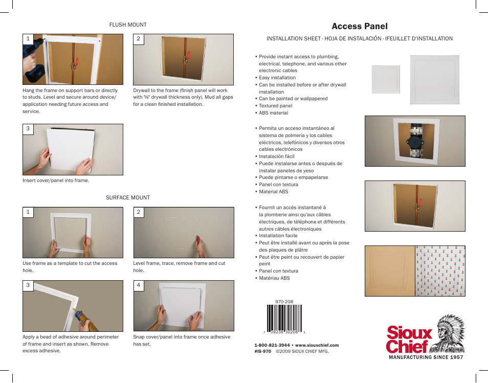 Sioux Chief Access Panel two piece plastic User Manual | 2 pages