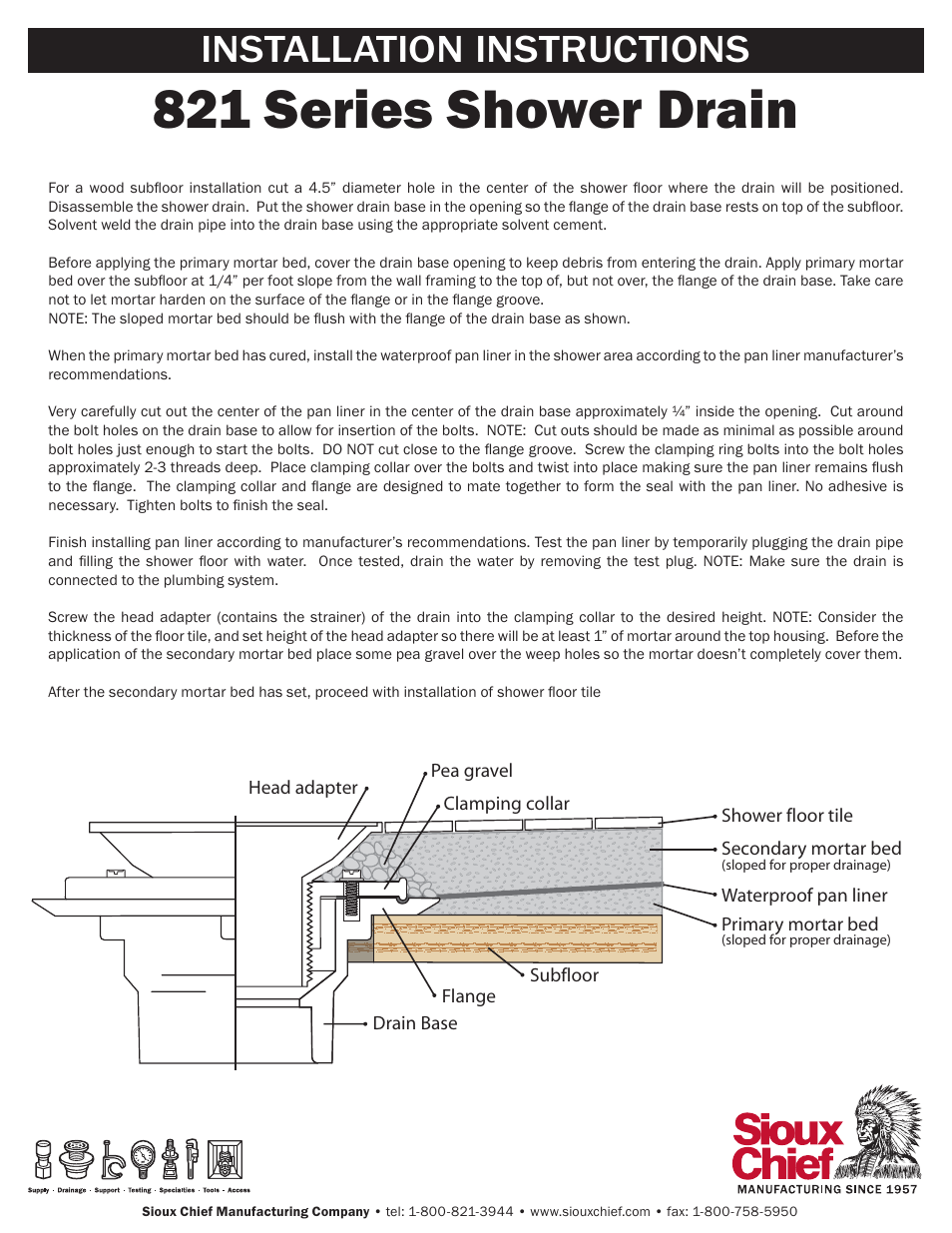 Sioux Chief 821 Series Shower Drain User Manual | 1 page