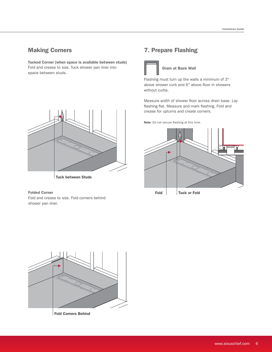 Making corners, Prepare flashing | Sioux Chief Linear Shower Drain - StreamLine User Manual | Page 7 / 16