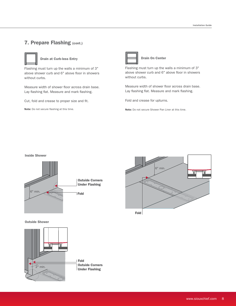 Prepare flashing | Sioux Chief Linear Shower Drain - StreamLine User Manual | Page 9 / 16