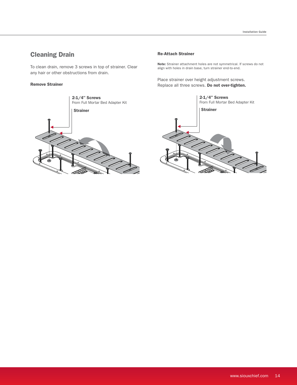 Cleaning drain | Sioux Chief Linear Shower Drain - StreamLine - Full Mortar Bed User Manual | Page 15 / 16