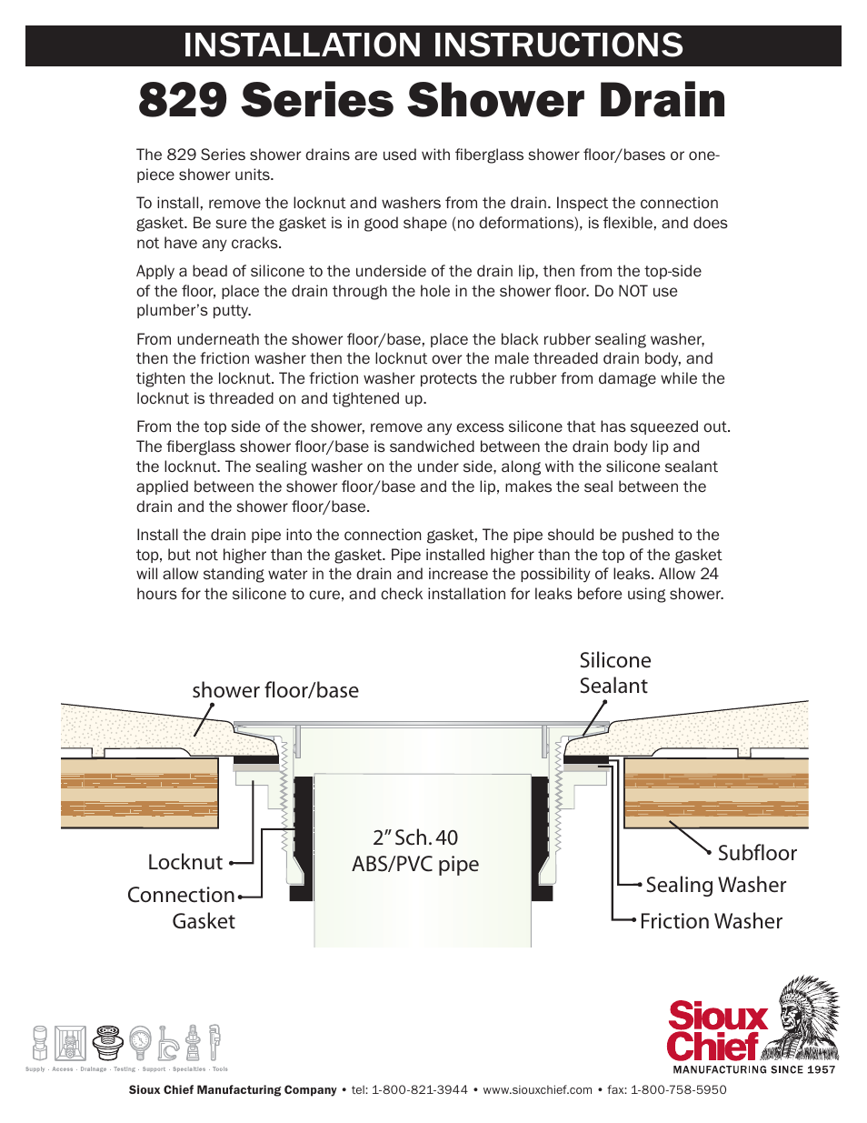 Sioux Chief 829 Series Shower Drain User Manual | 1 page