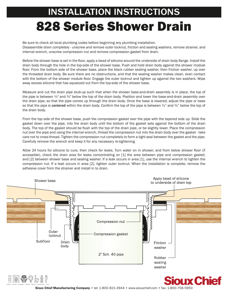 Sioux Chief 828 Series Shower Drain User Manual | 1 page