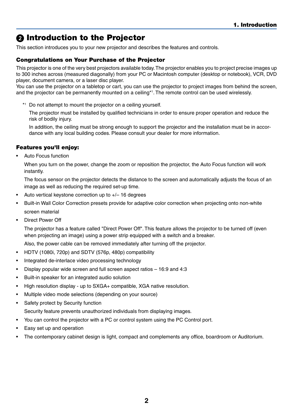 2) introduction to the projector, ᕢ introduction to the projector | Acoustic Energy LT35 User Manual | Page 10 / 72