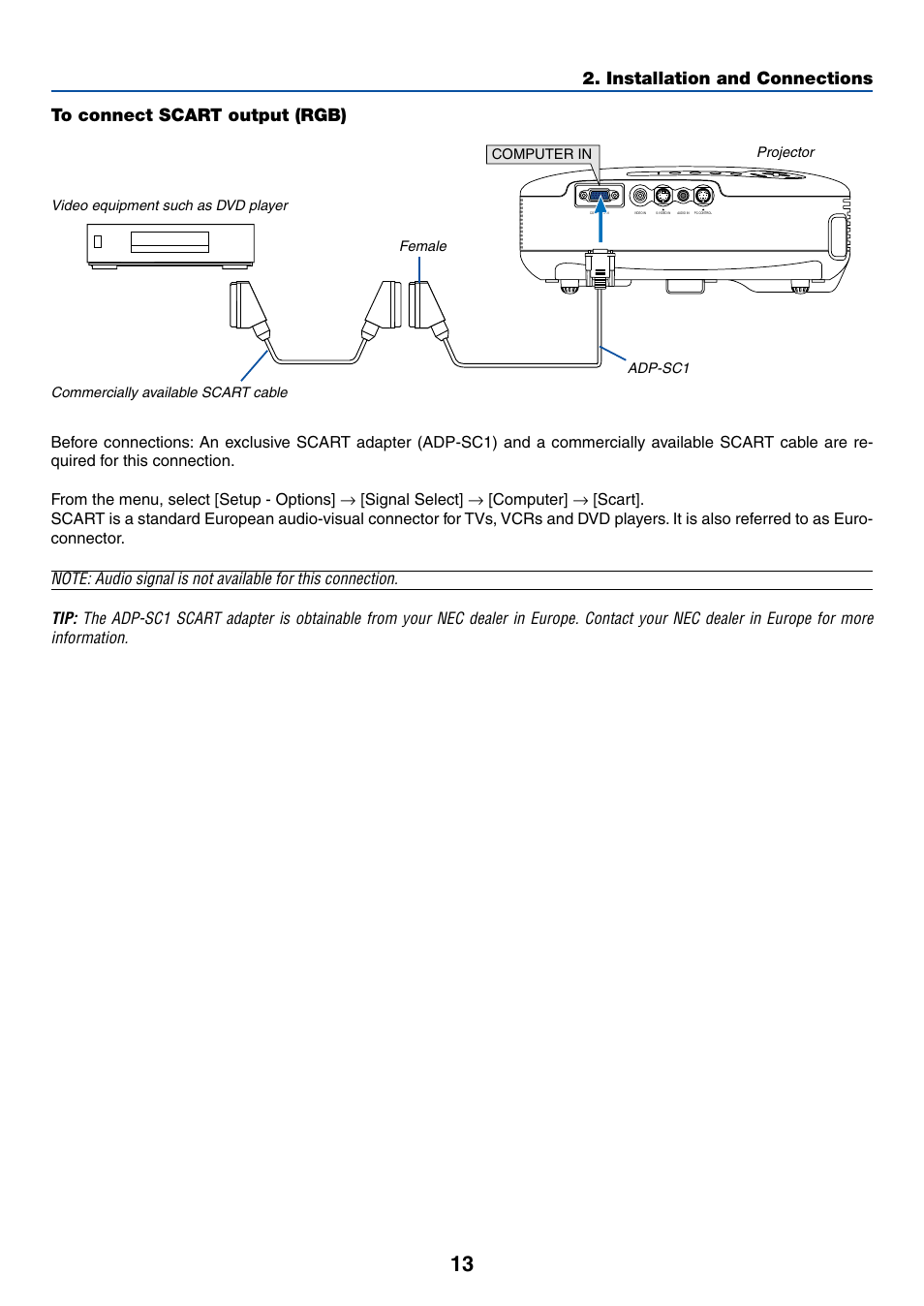 To connect scart output (rgb), Installation and connections | Acoustic Energy LT35 User Manual | Page 21 / 72