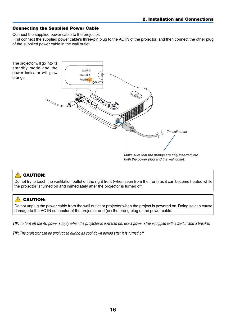 Connecting the supplied power cable, Installation and connections, Caution | Acoustic Energy LT35 User Manual | Page 24 / 72