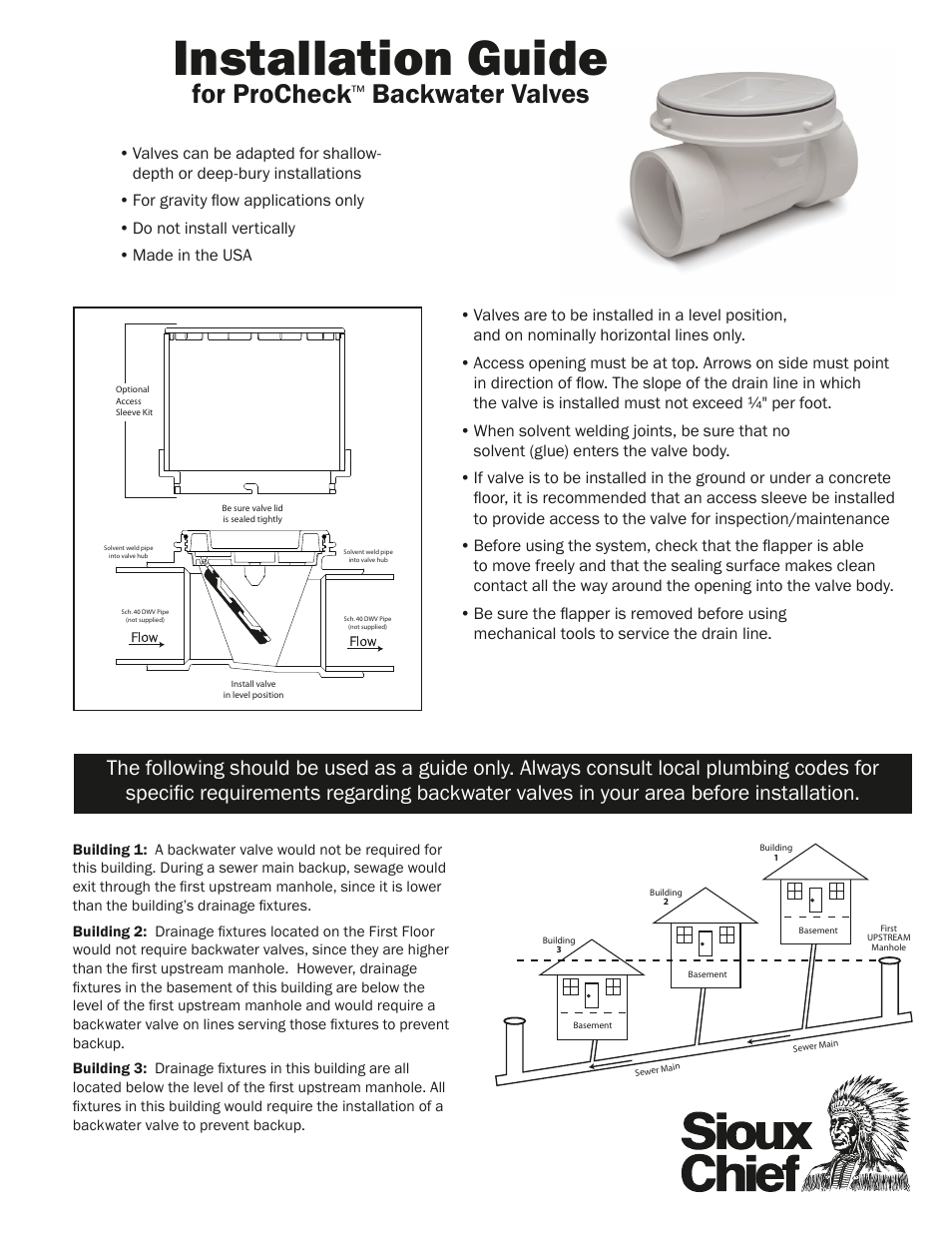 Sioux Chief ProCheck Backwater Valves User Manual | 1 page