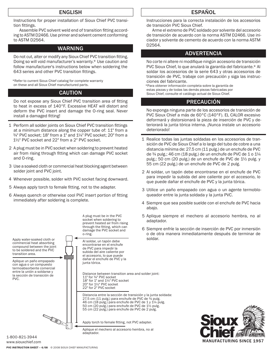 Sioux Chief PVC Transition Fittings - MetalHead User Manual | 1 page