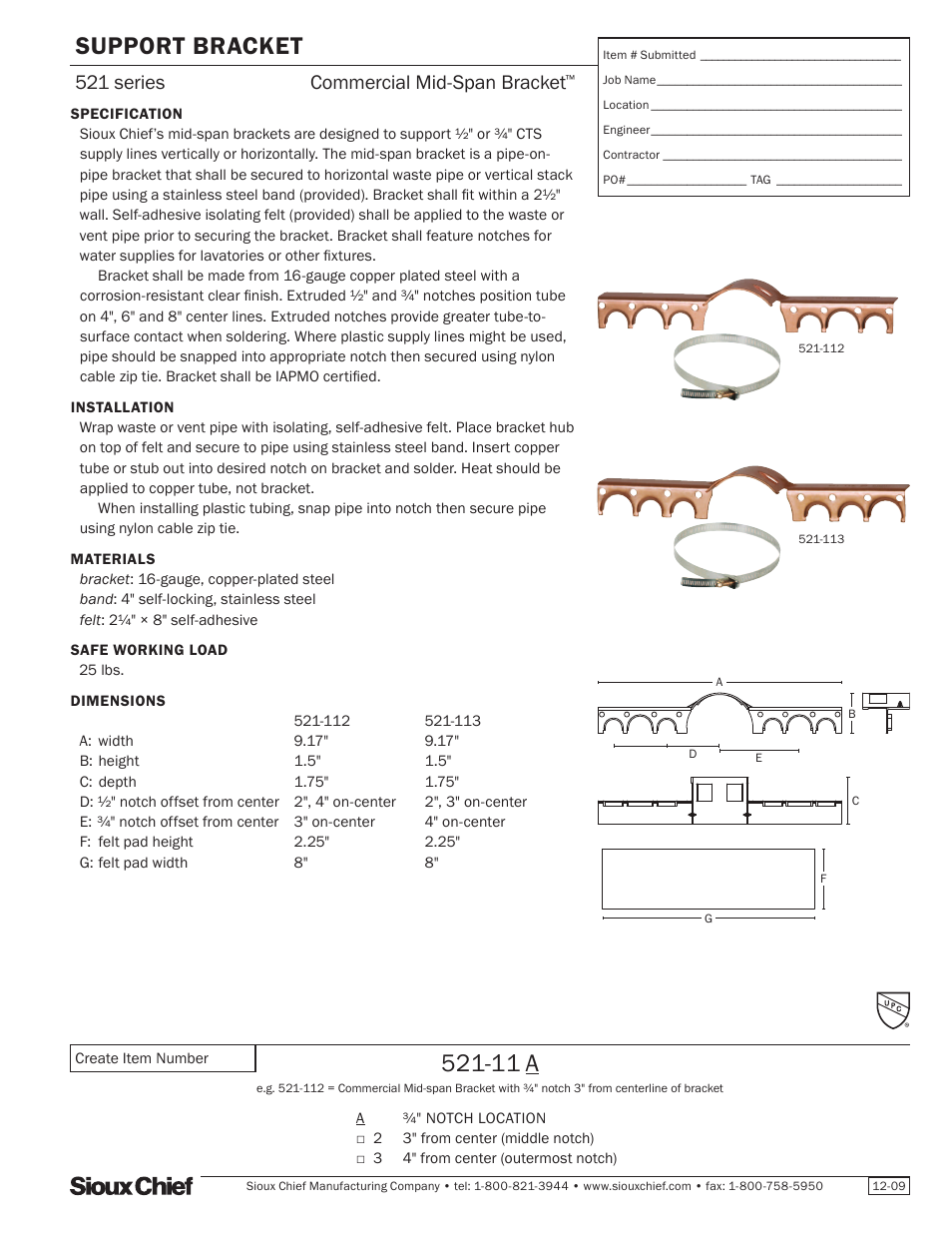 Sioux Chief 521 Series multi purpose bracket User Manual | 1 page