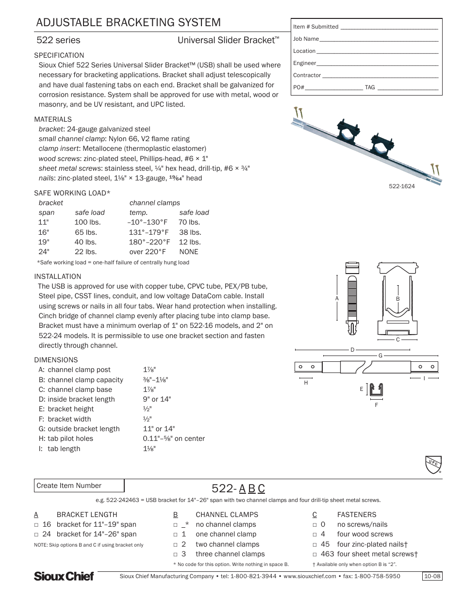 Sioux Chief 522 Series Universal Slider Bracket User Manual | 1 page