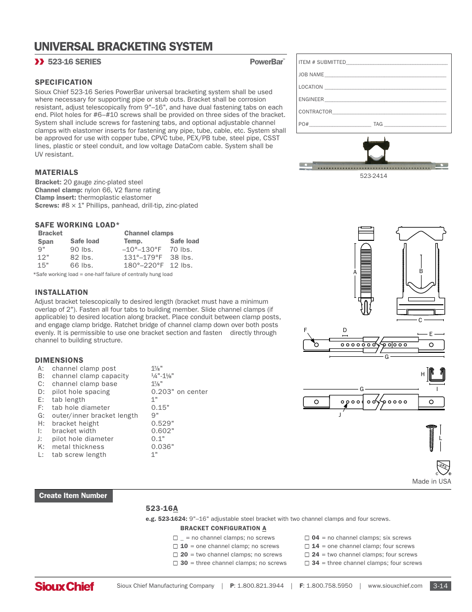 Sioux Chief 523-16 Series Universal Bracketing System User Manual | 1 page