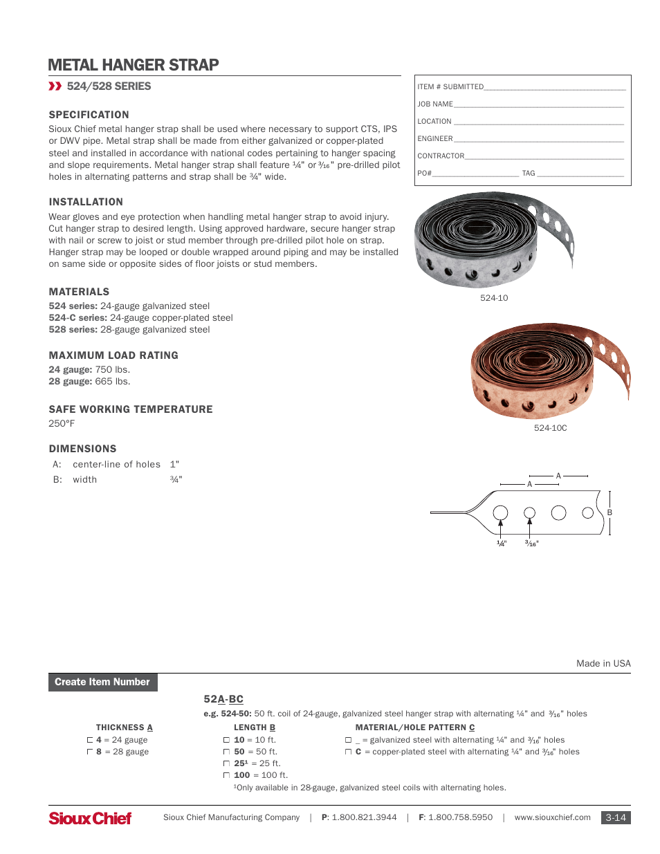 Sioux Chief 528 Series Metal Hanger Strap User Manual | 1 page