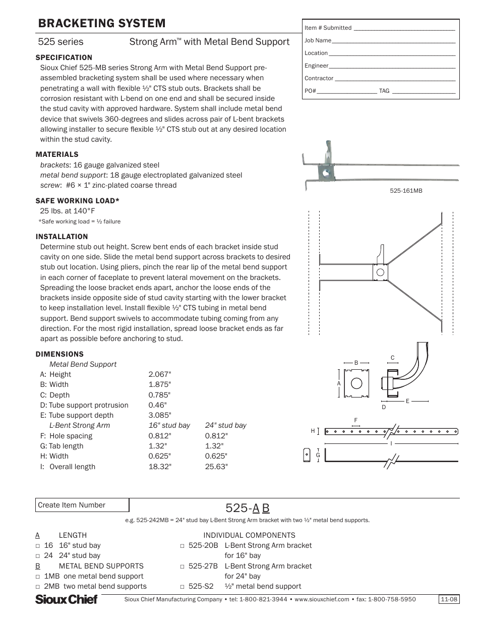 Sioux Chief 525 Series Strong Arm with Metal Bend Support User Manual | 1 page