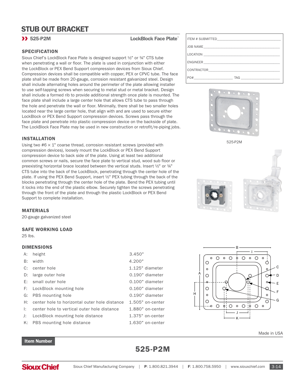 Sioux Chief 525-P2M LockBlock Face Plate User Manual | 1 page