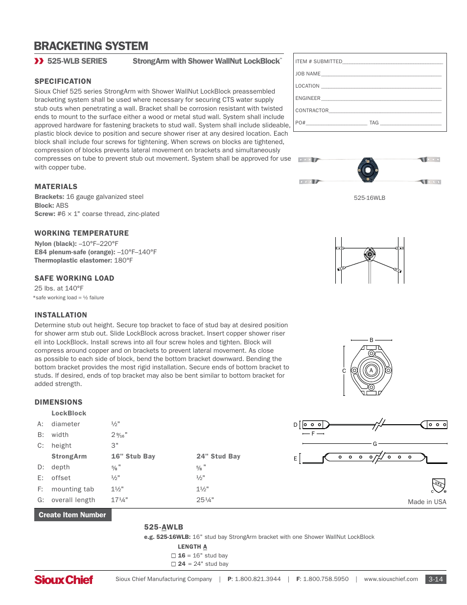 Sioux Chief 525-WLB Series StrongArm with Shower WallNut LockBlock User Manual | 1 page