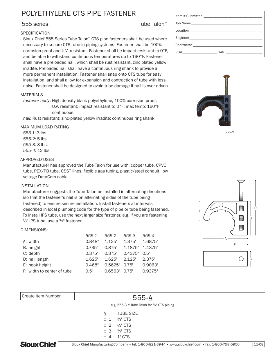 Sioux Chief 555 Series Double-Duty Drive Hook TwinTalon User Manual | 1 page