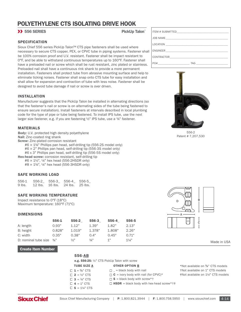 Sioux Chief 555 Series Drive Hook TubeTalon User Manual | 1 page