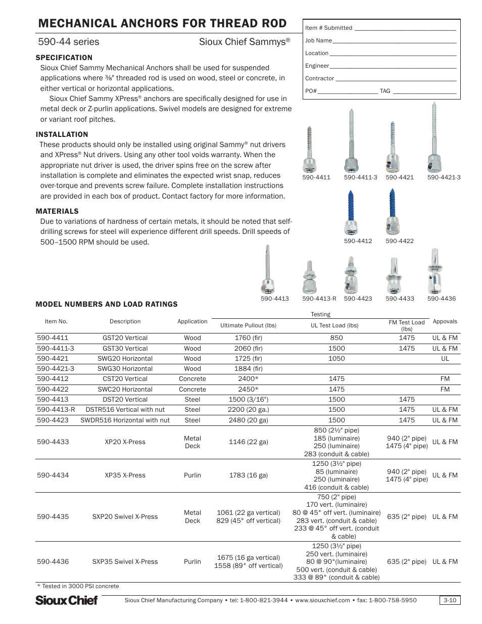 Sioux Chief 590-44 Series Suspended Anchoring System Sioux Chief Sammys User Manual | 1 page