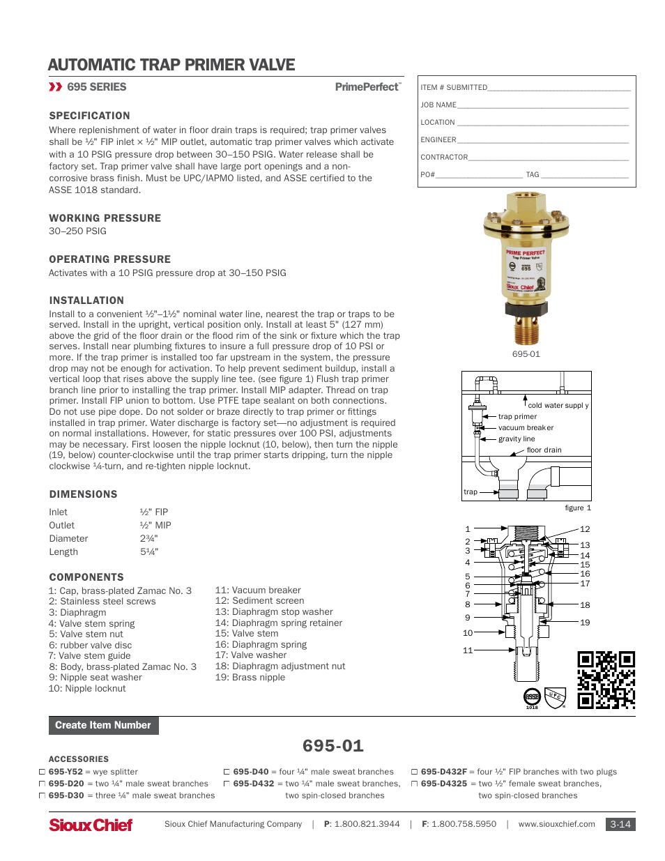 Sioux Chief 695 Series Automatic Trap Primer Valve PrimePerfect User Manual | 1 page