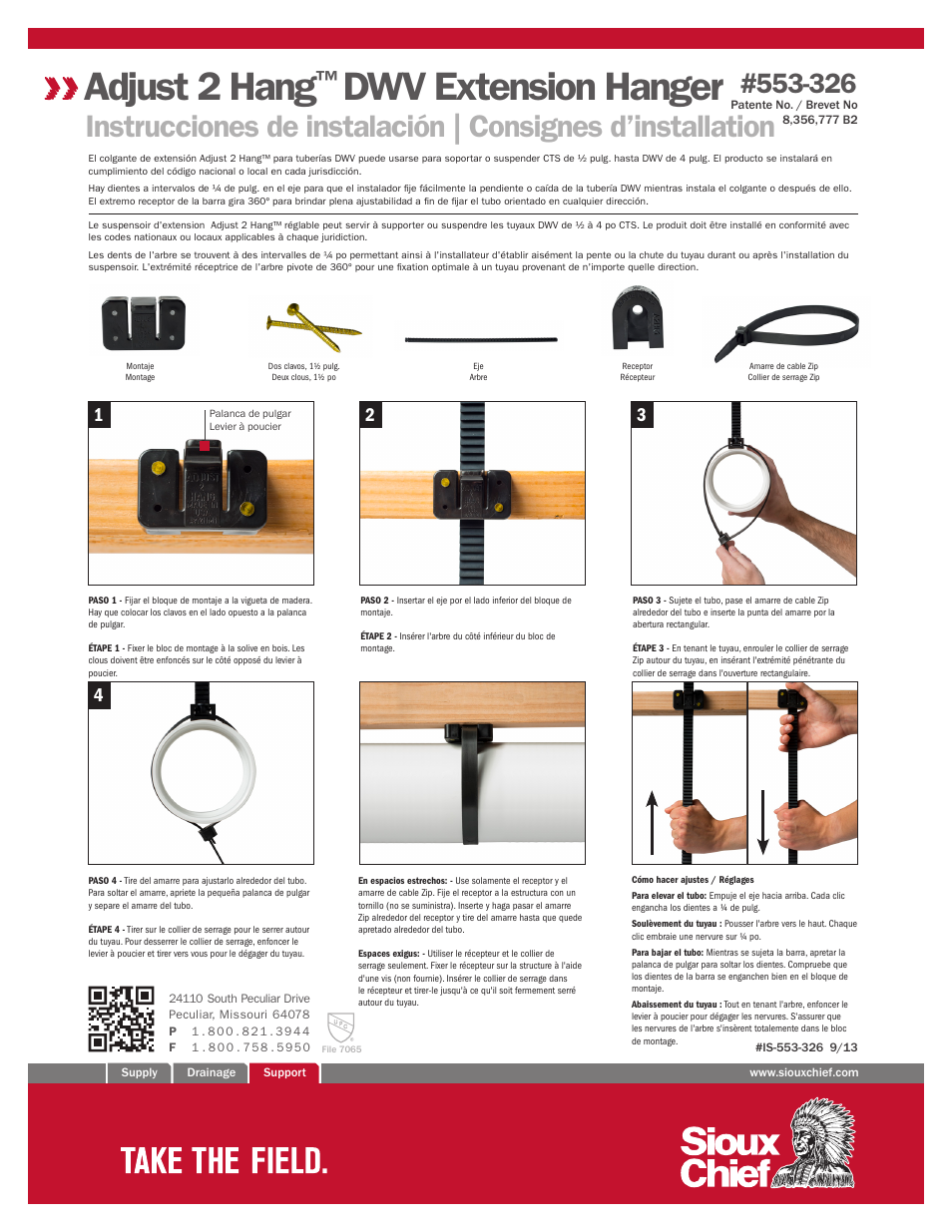 Adjust 2 hang, Dwv extension hanger | Sioux Chief DWV Extension Hanger - Adjust 2 Hang User Manual | Page 2 / 2