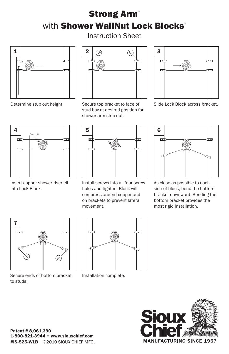 Sioux Chief StrongArm with Shower WallNut LockBlock Bracketing System User Manual | 1 page