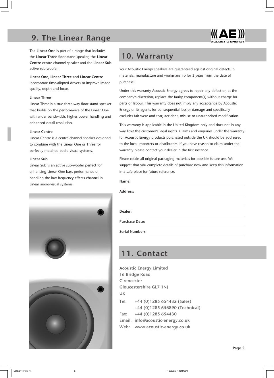 Acoustic Energy Linear One User Manual | Page 7 / 8