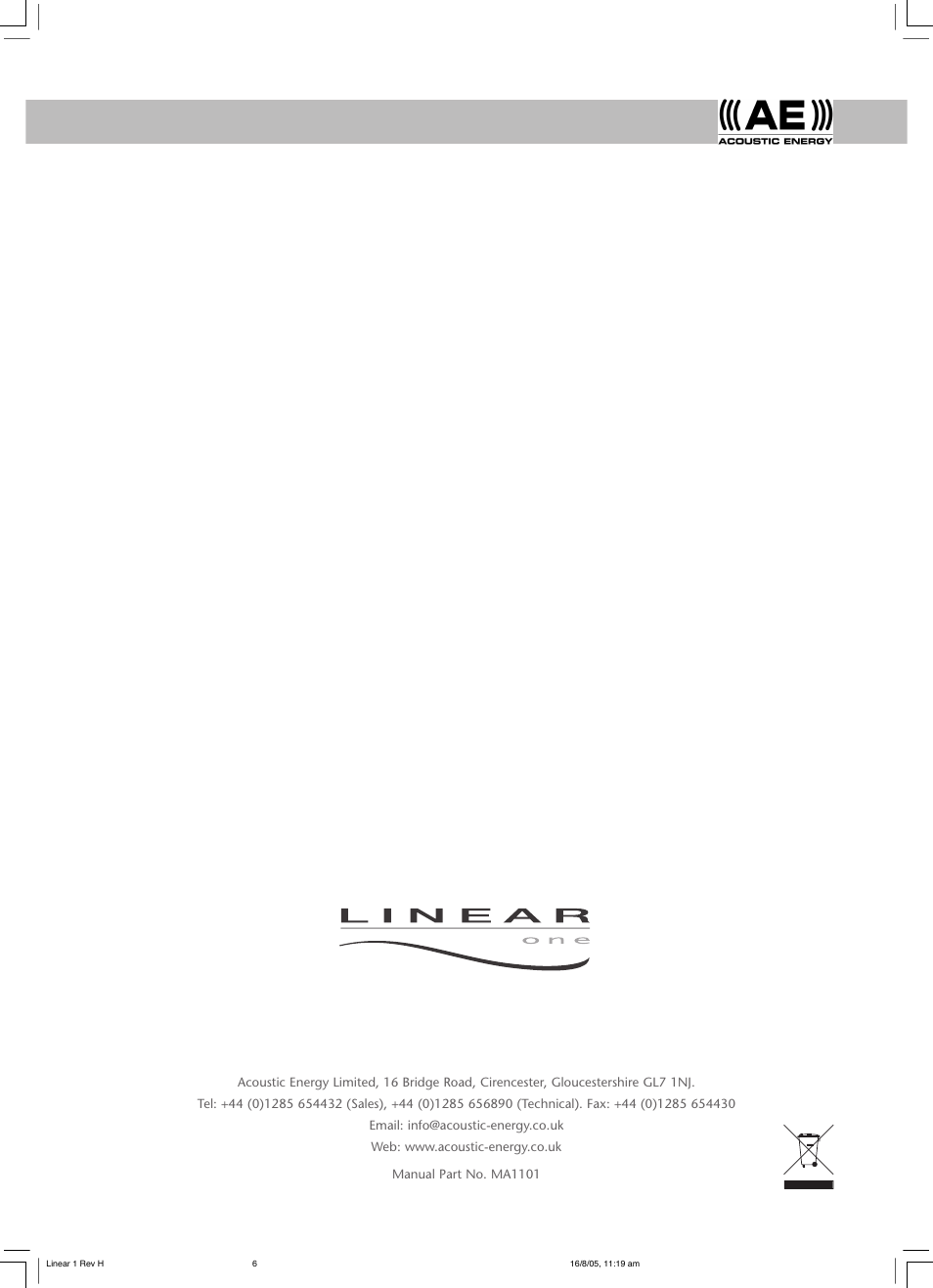 Acoustic Energy Linear One User Manual | Page 8 / 8