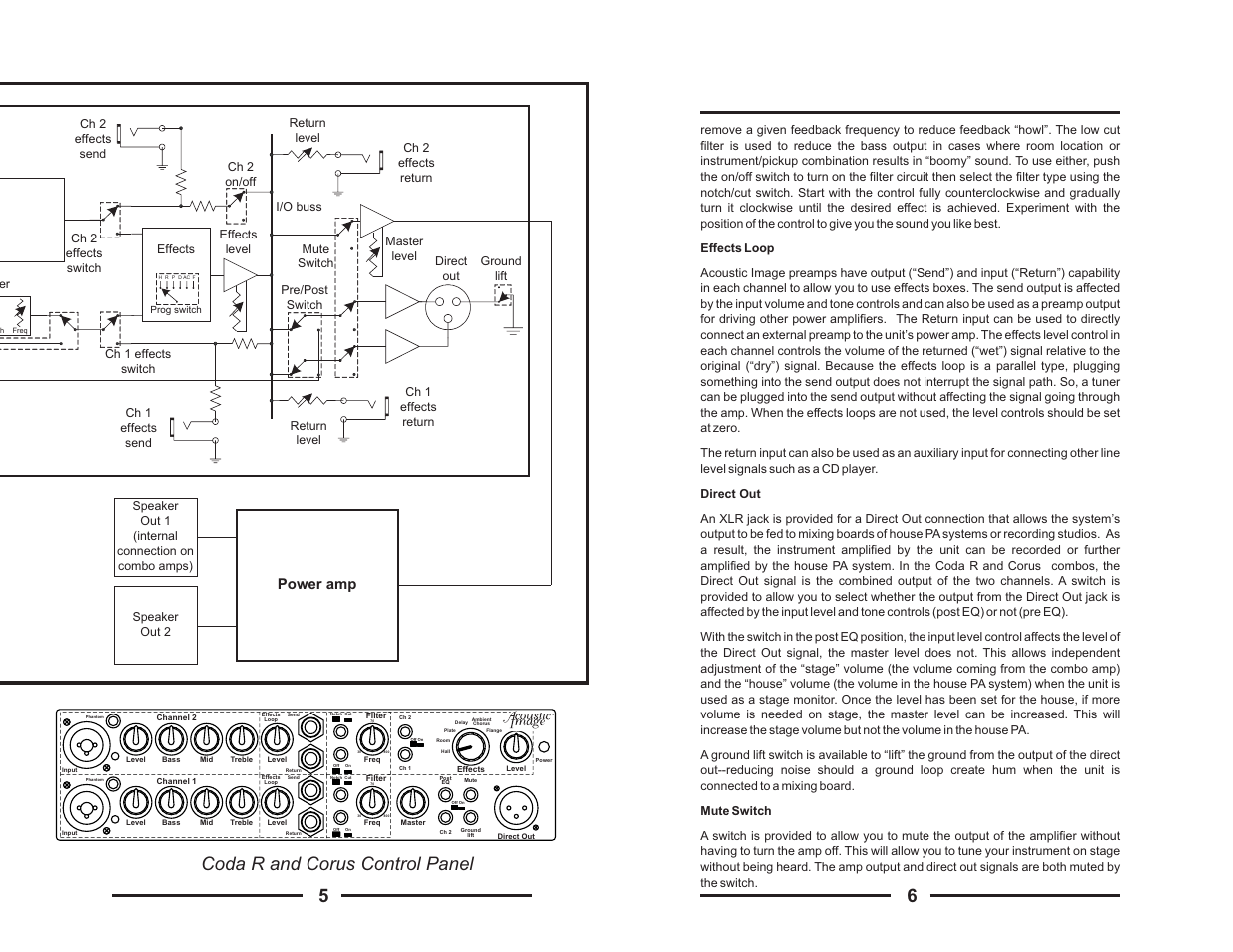 Coda r and corus control panel, Power amp | Acoustic Energy Acoustic Image Stereo Amplifier User Manual | Page 5 / 8